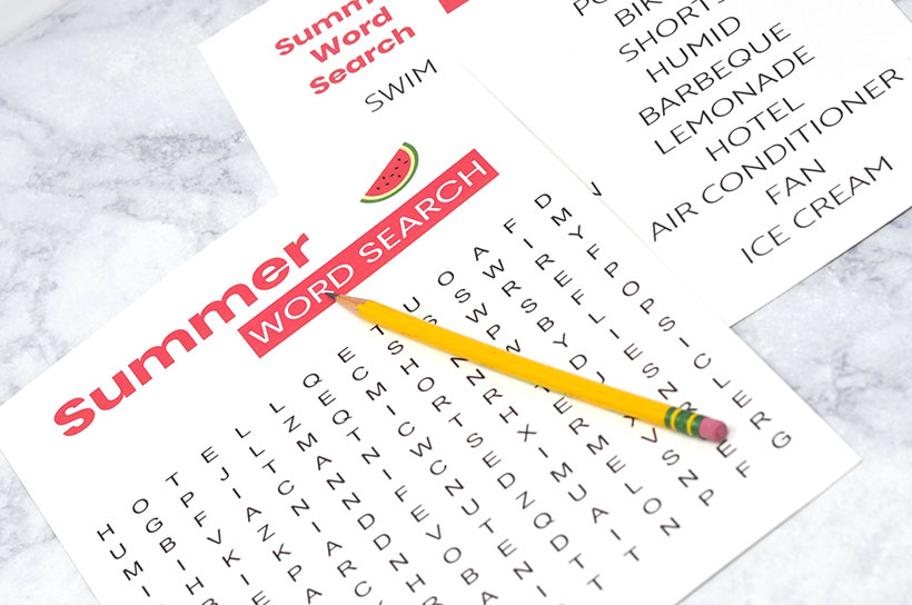 Easy summer themed word search created with seniors in mind. Large print. Dementia Activity.