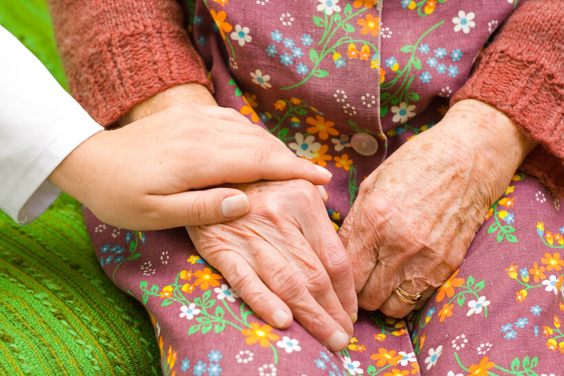 Hands of elderly woman with dementia